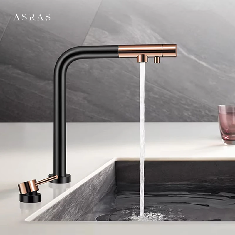 ASRAS Three-in-one Independent Switch Kitchen Lifting Faucet Hot And Cold Water Filter Water Pull Out Kitchen Faucets