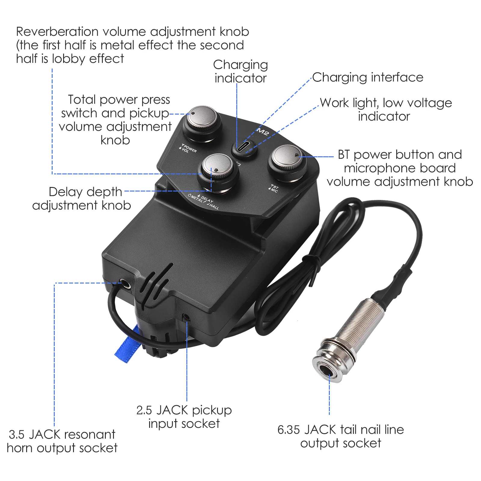 M2 Guitar Resonant Pickup Resonance Sound Pickup for Guitar with 2200mAh Lithium Battery BT Guitar Pickup DIY Kit for Classical