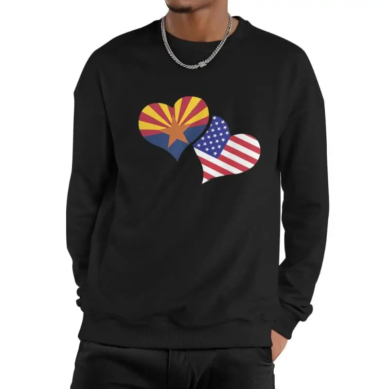 

Men Arizona USA Flag Heart Sweatshirt Patriotic State Pride Graphic Pullover Crewneck Loose Fit American Heritage Gift Top