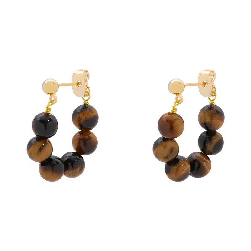 Vintage old money style tiger's eye stone beaded earrings for women