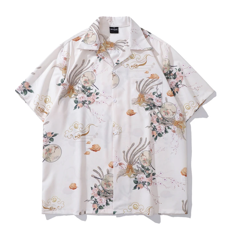 Full Print Button Down Collar Mens Shirts Thin Material Holiday Beach Shirts Men Women Man Clothing