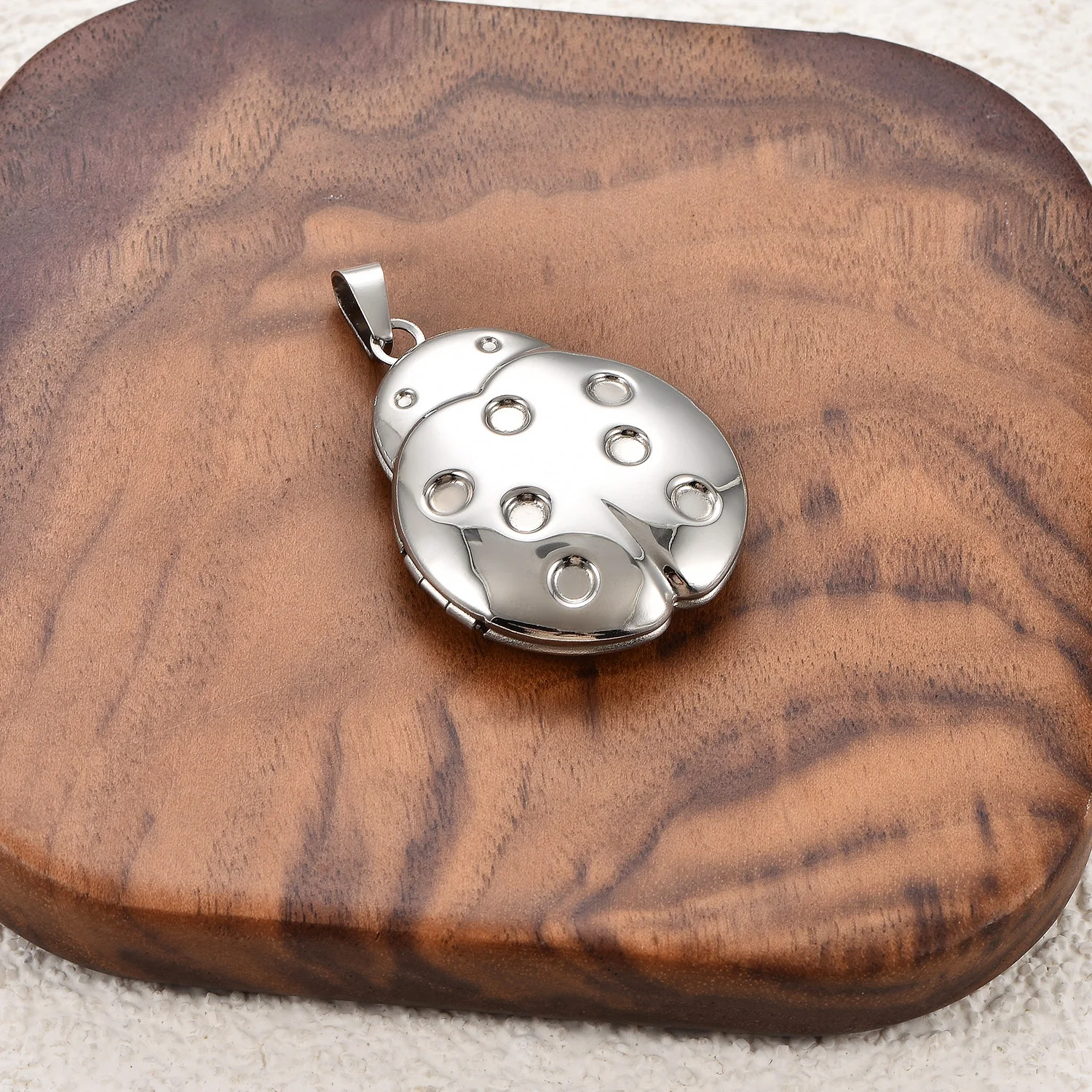 Cute Beetle Picture Necklace Stainless Steel Locket Pendants Openable Photo Frame Ladybirds Chain Family Nostalgia Gift