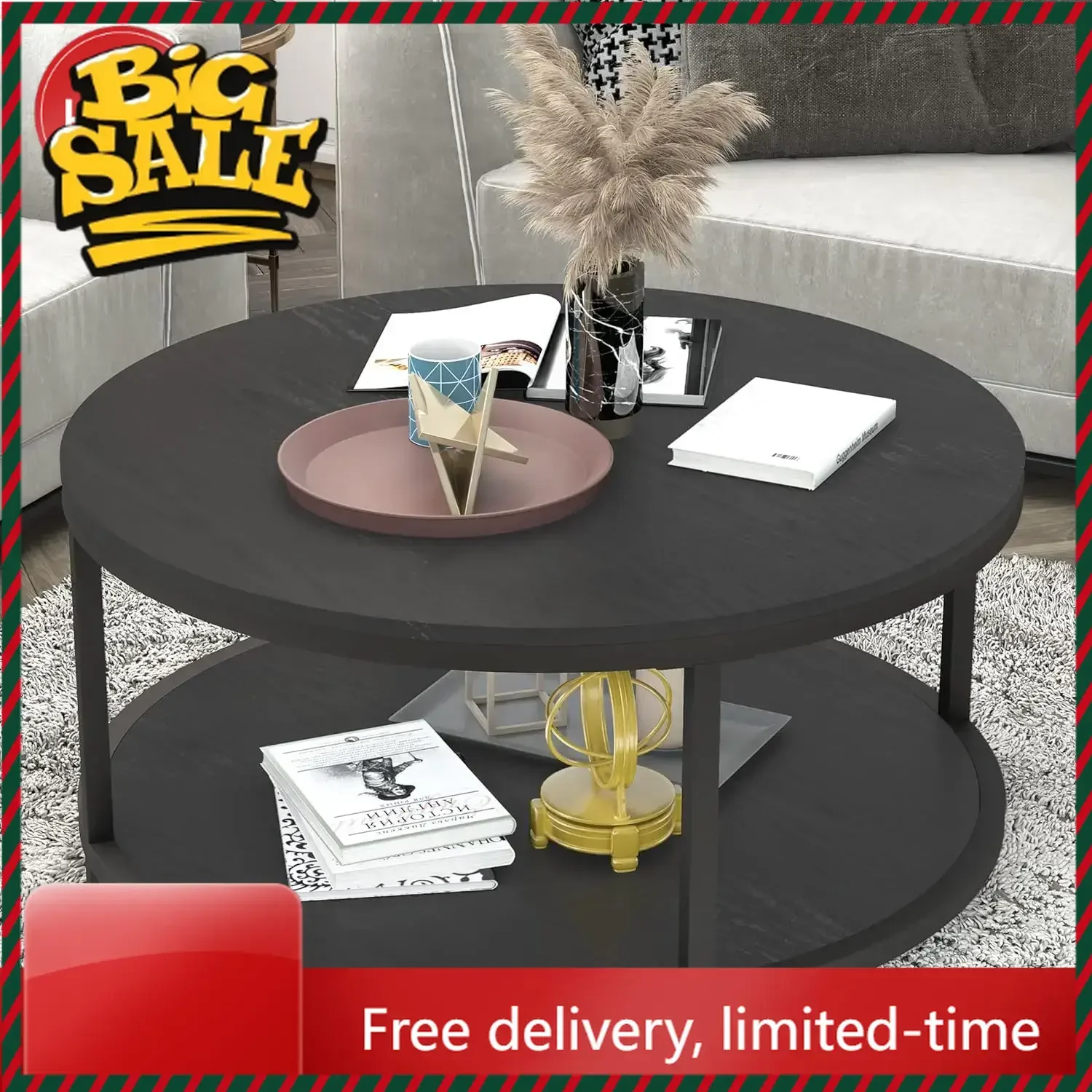 

Ограниченное предложение: Круглый журнальный столик 36 дюймов с деревянной столешницей в деревенском стиле и металлическими ножками, промышленный дизайн, для гостиной