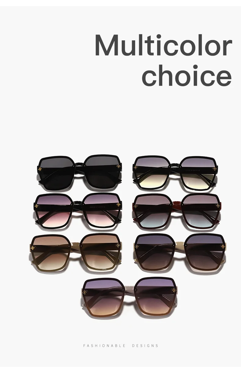 1Pc New Gradient Large Square Frame Sunglasses with Gold Label and Four-Leaf Clover Design, Uv Protection, Light Luxury