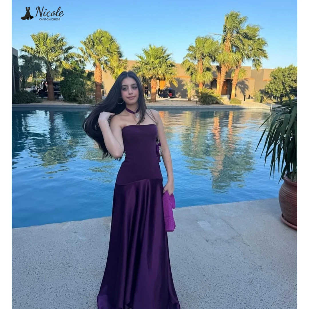 

Nicole Dresses Gala Dress Purple Custom Made Luxury Dresses for Party Satin Cloth Off-shoulder Robes De Cocktail Elegant Gowns