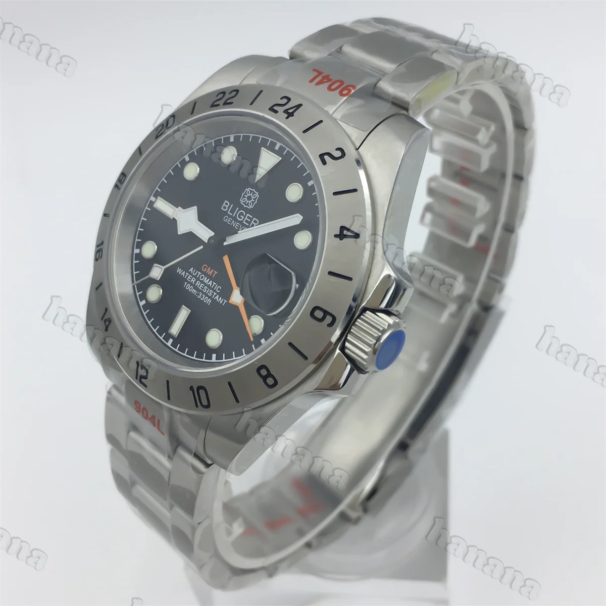 BLIGER 40 мм NH34 Автоматические мужские часы для дайвинга GMT Безель Черный и белый Синий циферблат C3 светящееся сапфировое стекло Снежинка GMT Стрелки