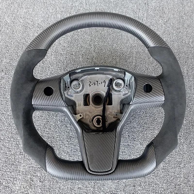 350MM Heating Real Carbon Fiber Leather Alcantara Steering Wheel For Tesla Model 3 Y 2017- 2023