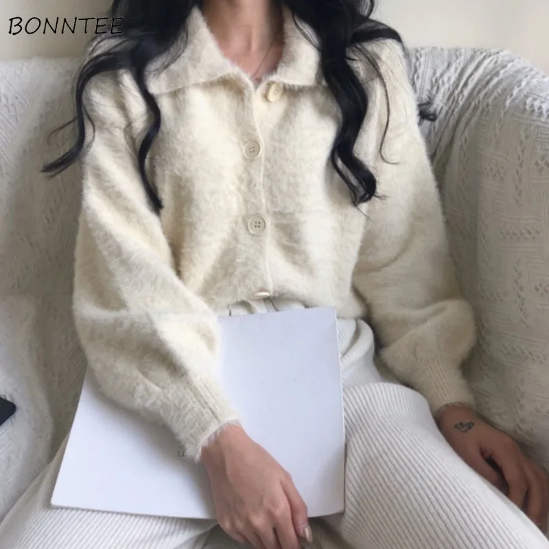 

Кардиганы женские, однотонные, однобортные, свободные, в корейском стиле, теплые, мягкие, осенне-зимние, с отложным воротником, на каждый день, универсальные, шикарные, новые