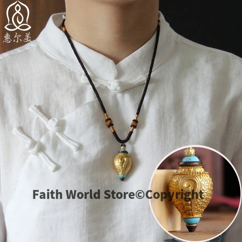 

TOP Pocket mascot Buddhism Tibetan Greco-Buddhist efficacious Mascot gilding copper Secret weapon Conch Gawu Amulet Pendant