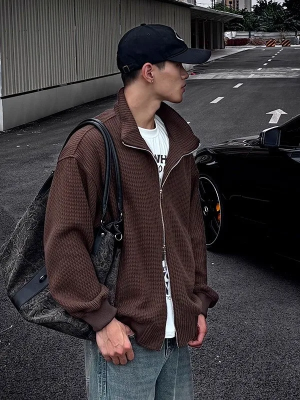 

Large Size Knitted Sweater Casual Open Cardigan M High Collar Autumn Winter New Sle f High Collar Men's Knitwear