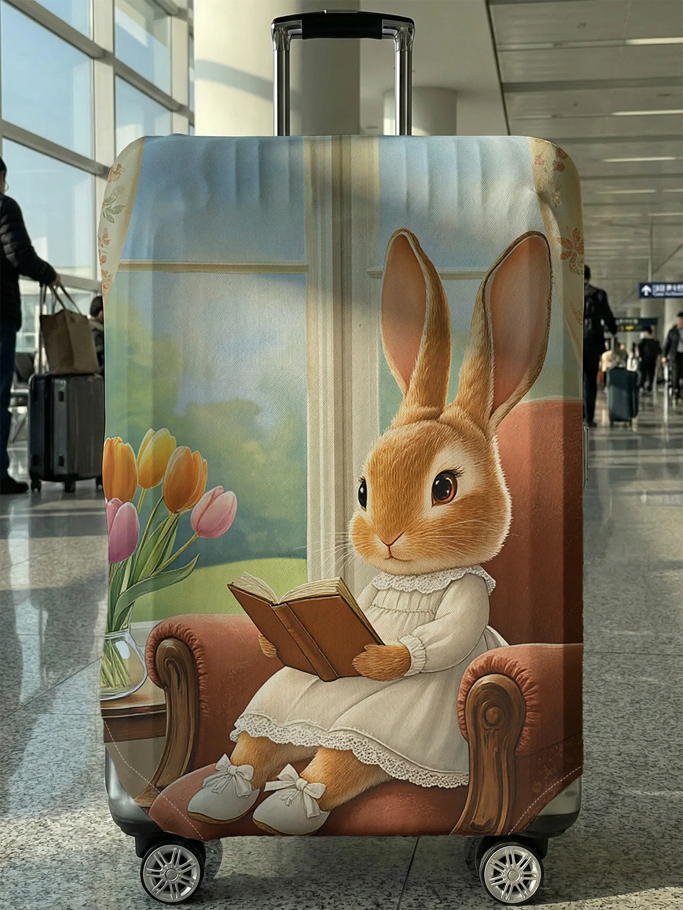 

Realistic Style Reading Rabbit Tulip Luggage Cover, Suitable for 18-32 Inch Luggage Cover, Luggage Handle Glove, Travel Accessor