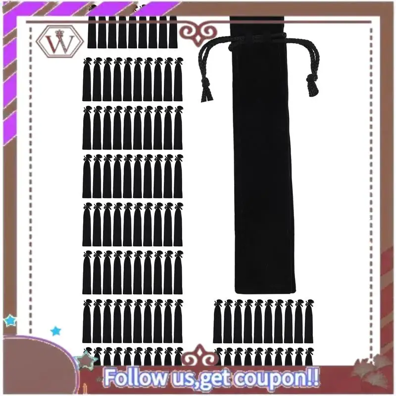 ABBG-100Pcs المخملية القلم الحقيبة السوداء الرباط حقيبة واحدة حامل قلم التعبئة والتغليف كم للمدرسة مكتب الأعمال هدية