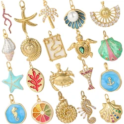 Cute Shell Starfish Pave CZ Charms for Jewelry Making Golden Pendant Diy Woman Bracelet Charm Necklace Earrings Accessories