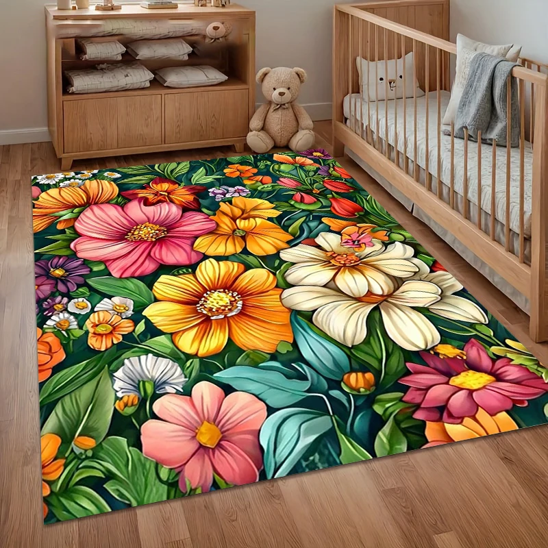 Tappeti Con Fiori Sbocciati, Tappetino Antiscivolo Per Ingresso, Tappeto Per Soggiorno, Tappetino Da Gioco Per Bambini, Tappeto Decorativo Per Cucina, Tappeto Per Sedia, Tappeti Decorativi Regalo
