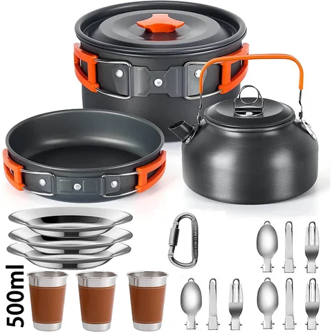 Conjunto de Cozinha para Camping, Utensílios de Cozinha para Viagem, Conjunto de Piquenique ao Ar Livre, Bule para 2-3 Pessoas, Panelas Antiaderentes, Conjuntos Variados
