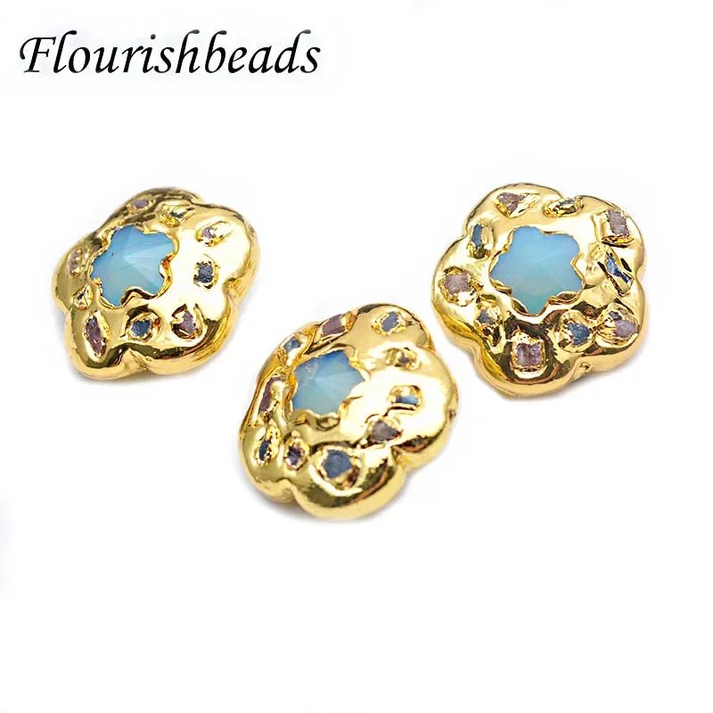 New Style  Jewelry Findings Gold Plating  Flower Shape Loose Beads Dyed Stone Paved  DIY for Bracelet Jewelry Making 10pcs