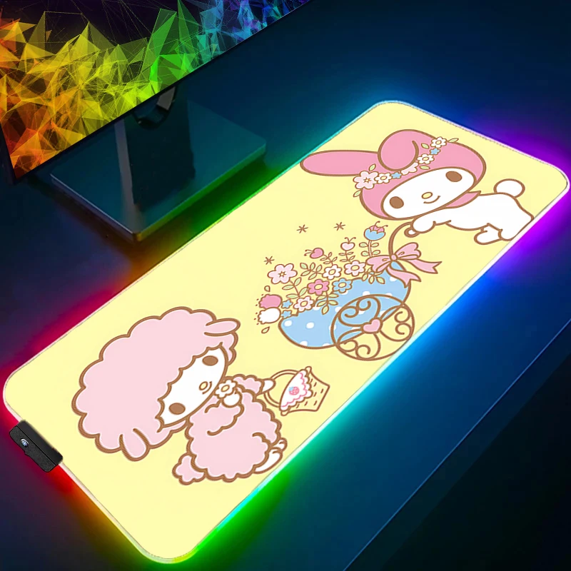 

RGB коврик для мыши My Melody Gamer ПК Компьютер Большой офисный ноутбук Подсветка Настольный коврик Клавиатура Аниме Игровые аксессуары Светодиодный коврик для мыши