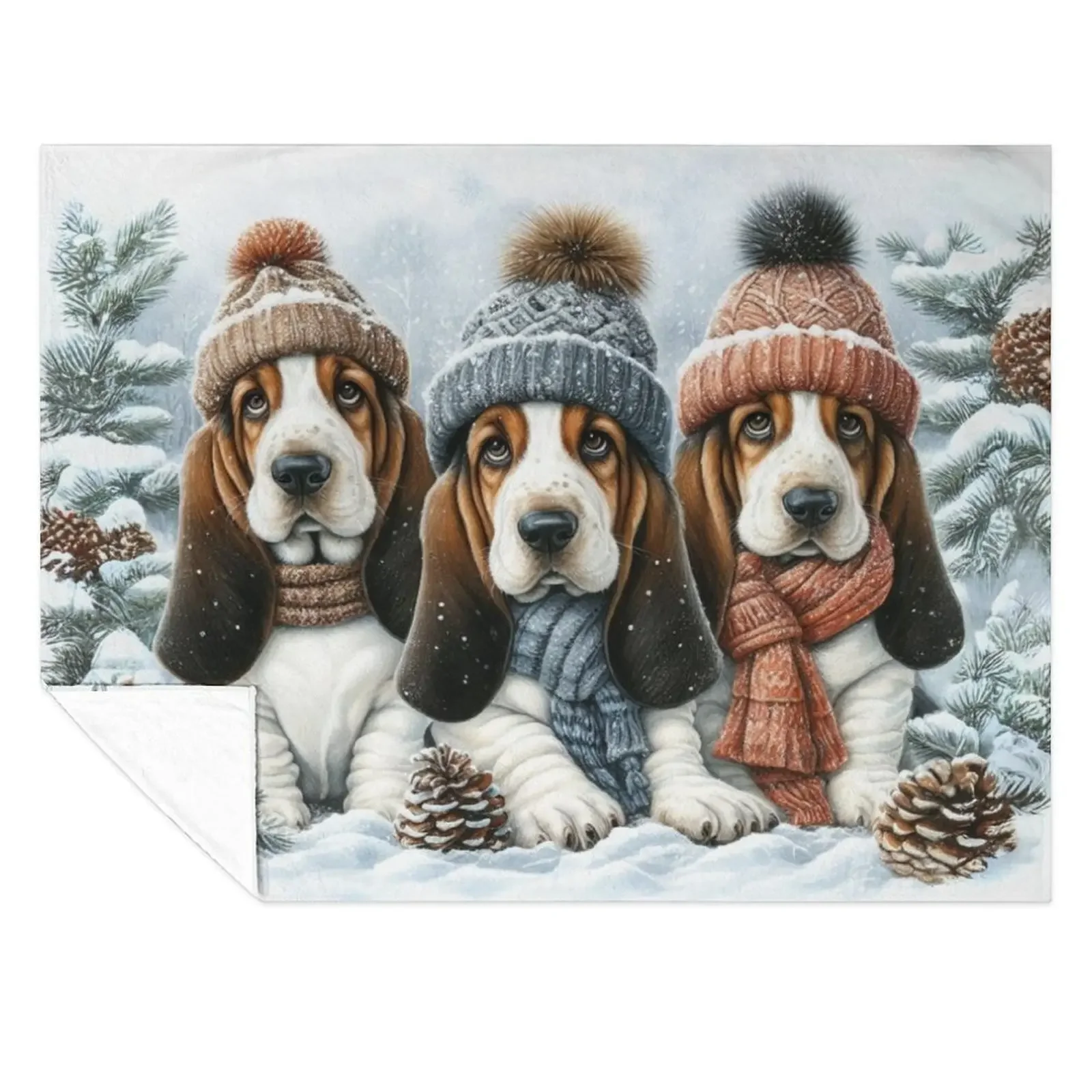 

Basset Hound Puppies in Winter Hats and Scarves Throw Blanket Kid'S Hairys warm for winter Summer Beddings Blankets