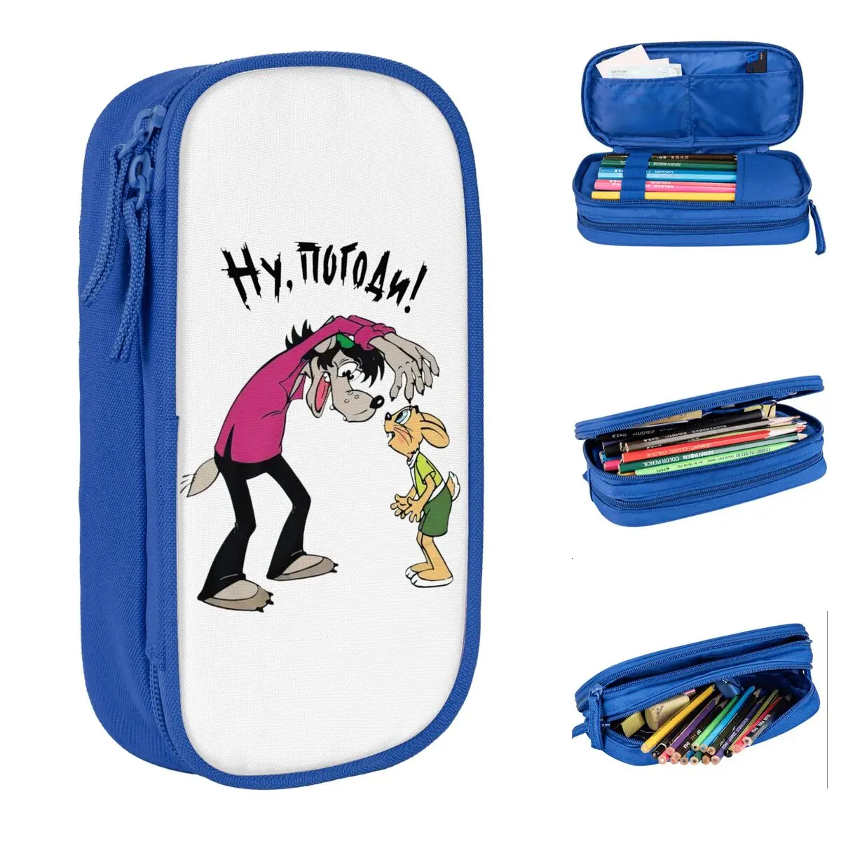 Nu Pogodi Well Just You Wait Wolf Hare Cartoon Pencil Cases Pen Holder Bags Student Big Capacity Office Cosmetic Pencilcases