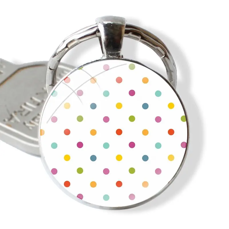 Red Black Gold Polka dots Dot Keychain Handmade Glass Cabochon Key Ring Holder Pendant Key Chains