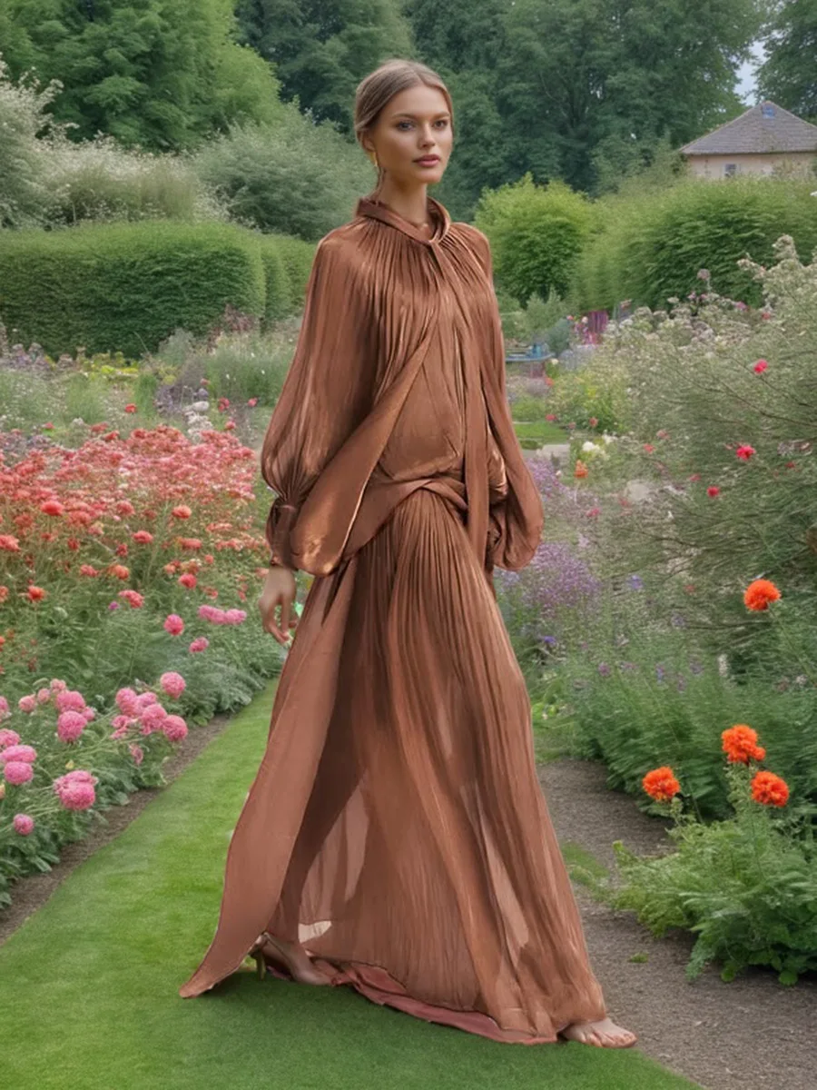 

Весеннее платье макси с рукавами «летучая мышь» и завязками на талии, элегантное, роскошное, дизайнерское, повседневное, свободное, длинное, женское, весна-осень 2026