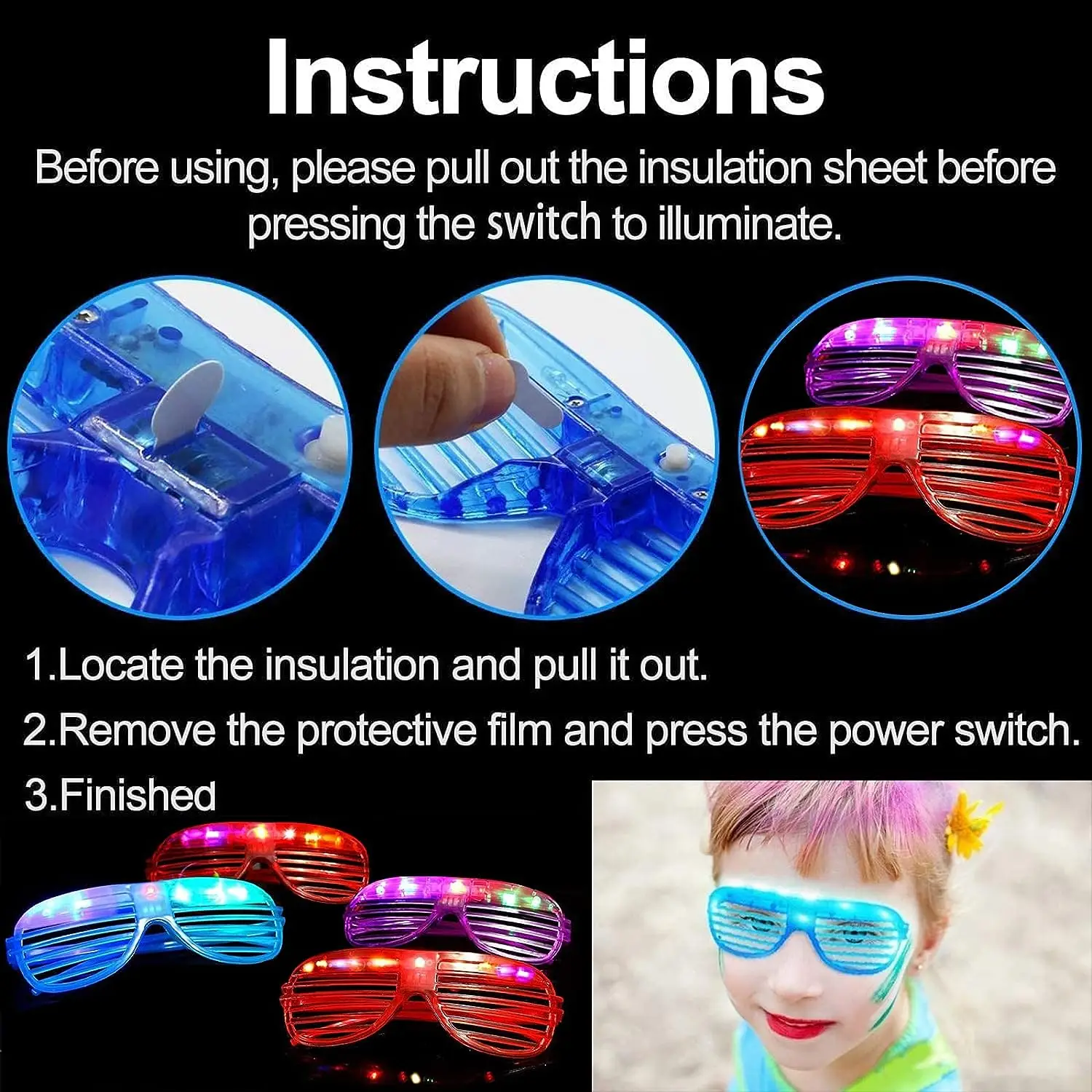 36Pc Light Up Glasses Shutter Shades LED Glasses Glow in The Dark Glasses Neon Flashing Sunglasses Party Favors Birthday Wedding