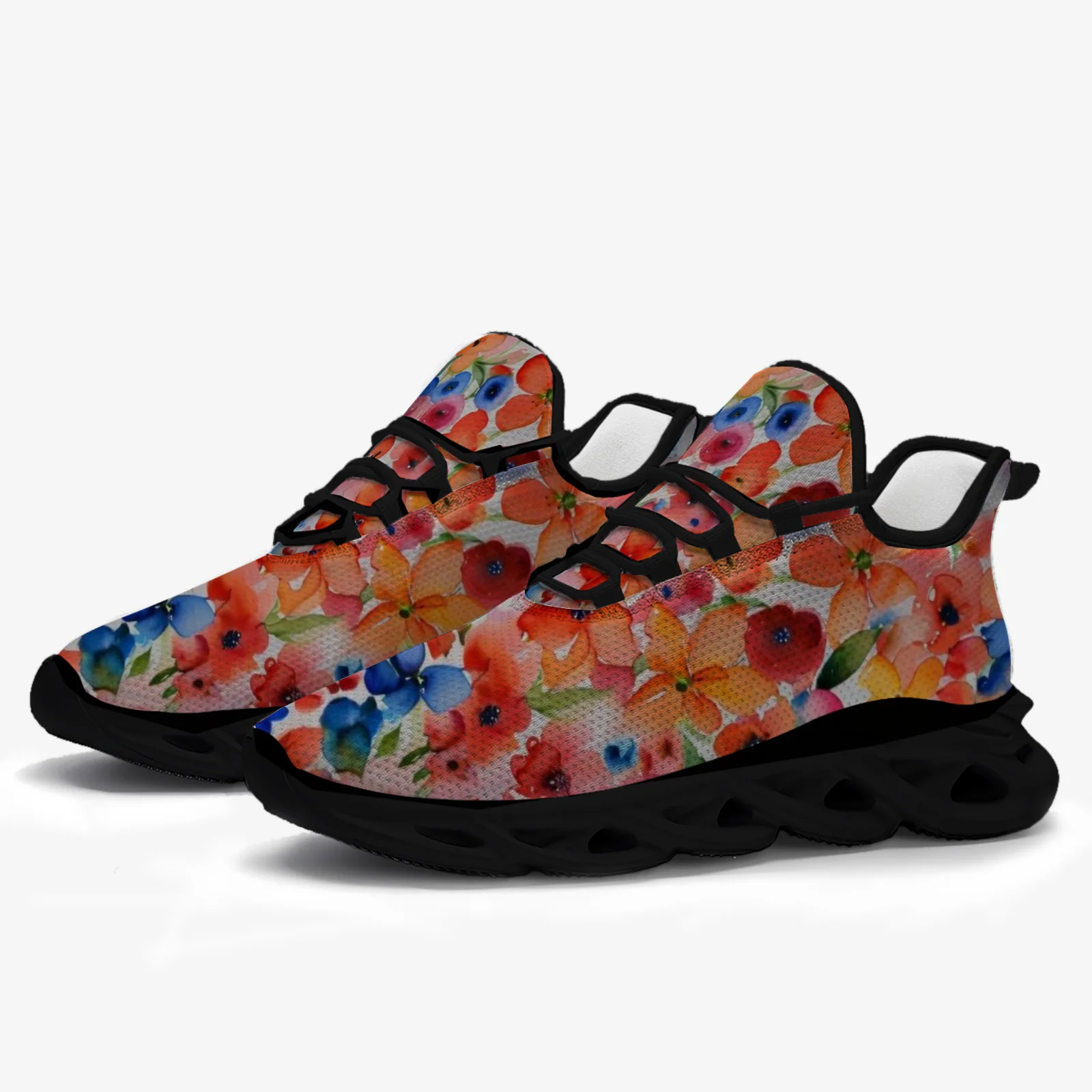 

Watercolor flower print men's and women's casual sports shoes, lightweight and breathable running shoes, sneakers