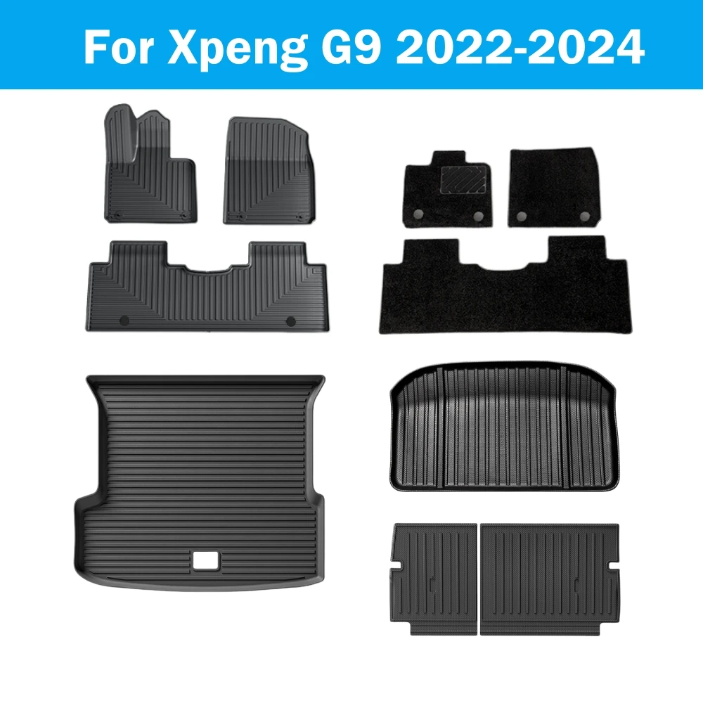 

For Xpeng G9 2022-2024 Floor Mats Trunk Mats Cargo Liner TPE 3D Floor Carpets Waterproof Odorless All Seasons Mat LHD