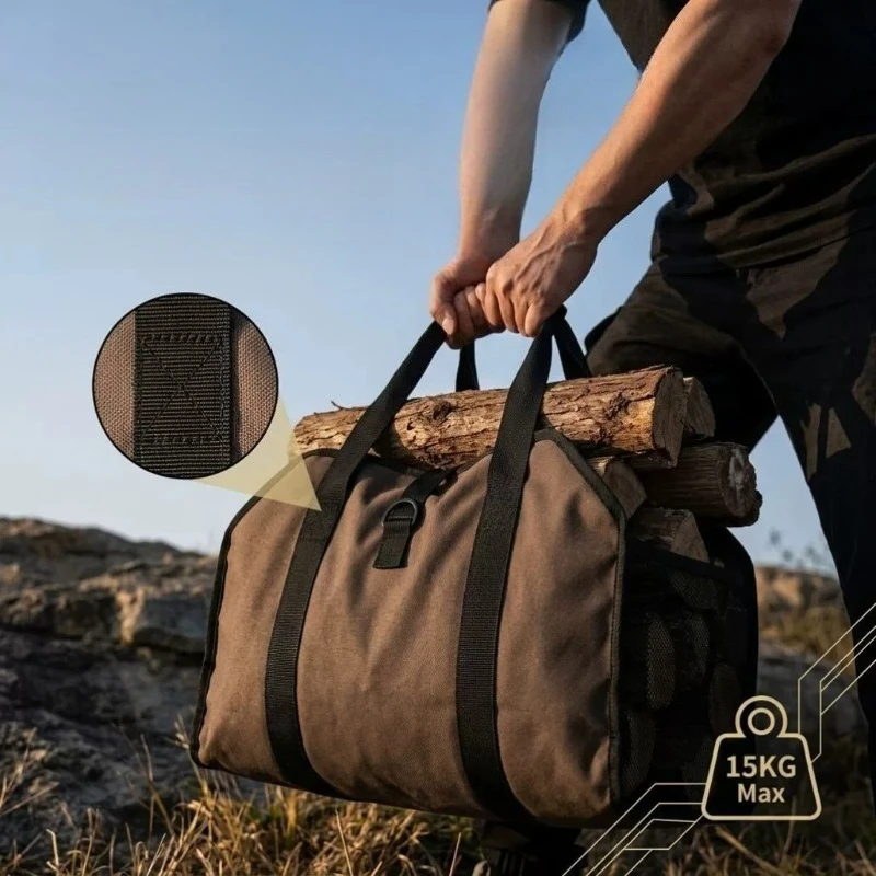 New Mesh Log Carrier Tote Bag, Oversized Canvas Firewood Holder, Heavy-Duty Storage for Fireplace, Wood Stove & Camping