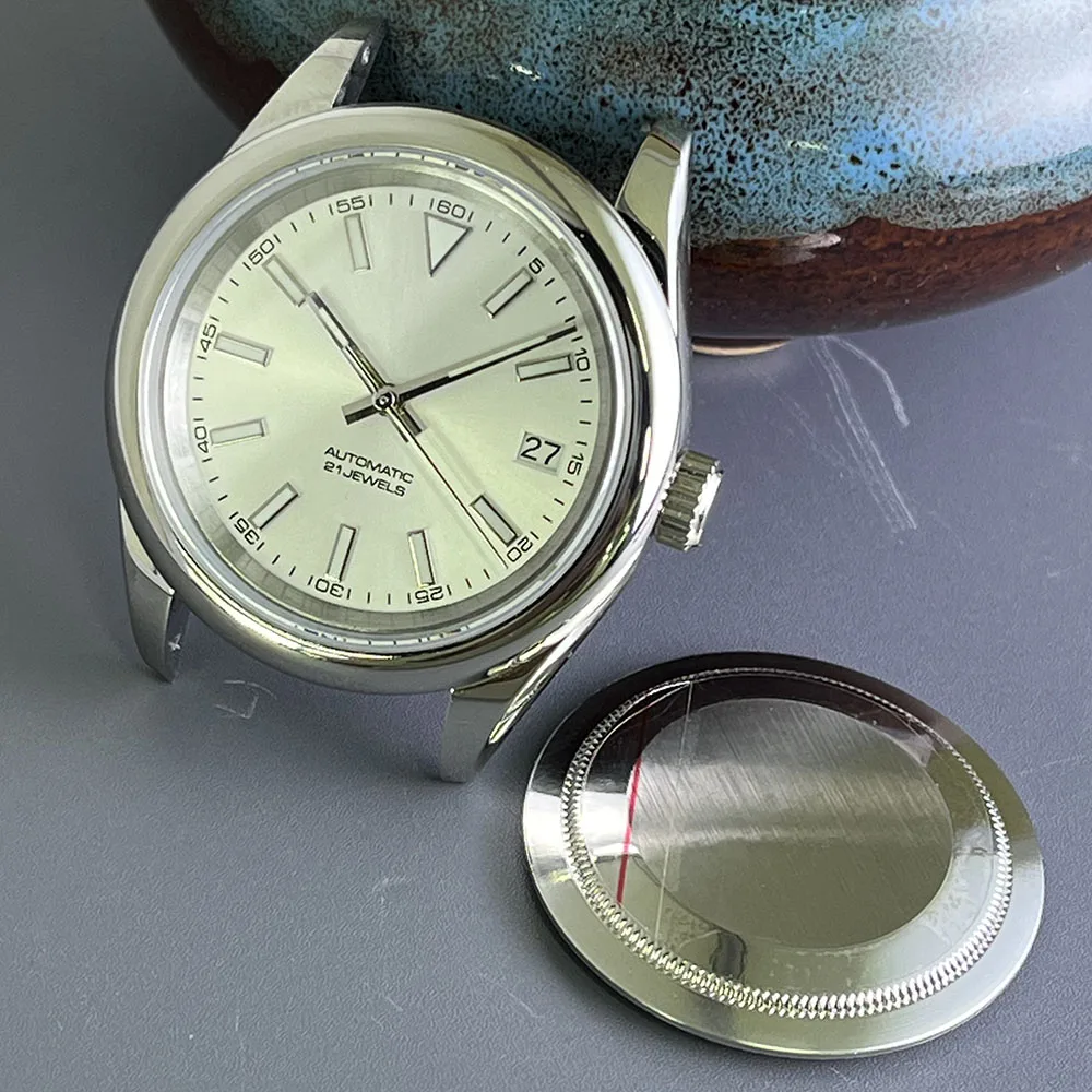 Men's automatic mechanical watch, 39mm stainless steel waterproof sapphire glass polished case Business watch without strap