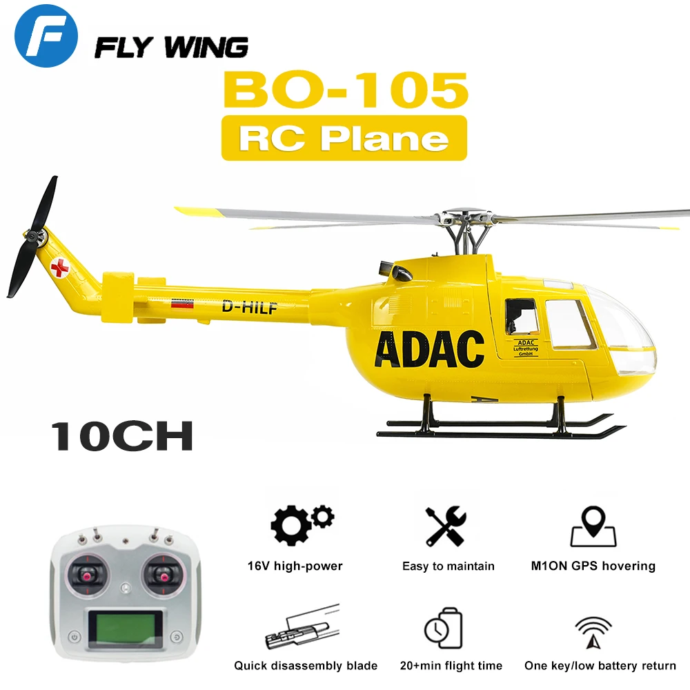 FLYWING BO-105 Helicopter GPS Simulation RC Model H1 Self-Stabilizing RTF/PNP Airplane