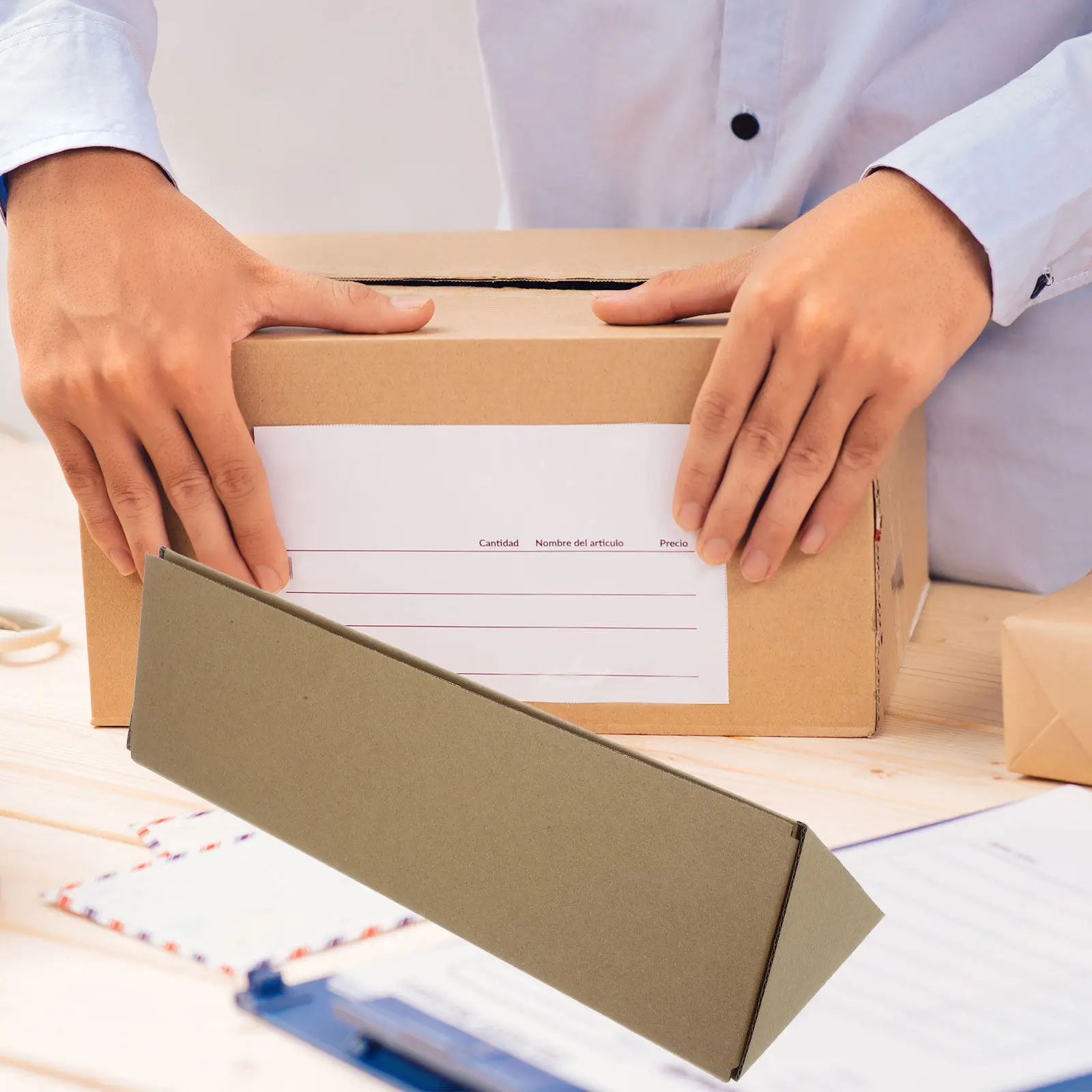 10pcs-triangle-shape-document-shipping-tube-poster-storage-box-kraft-cardboard-mailing-box-for-artwork-drafting-moving-use