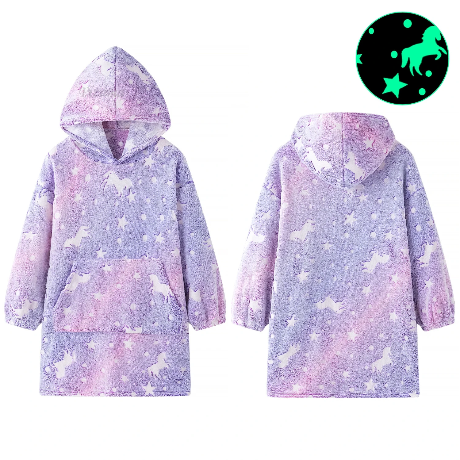 Flannel Winter Warm Hoodie Girls Purple Unicorn Kigurumi Glow in Dark Sweatshirts Kids Jackets Outwear Girl Christmas Clothes