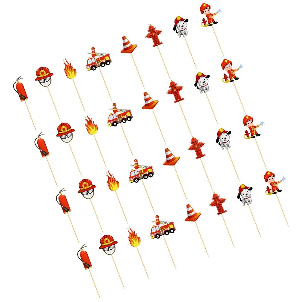 

32pcs Firefighter Cupcake Toppers Fireman Cake Picks Birthday Decor Party Supplies Cake Decorating Accessories