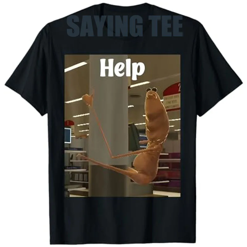 Marcus The Worm Help Meme camiseta Humor cómic divertidos Y2k traje gráfico ropa de calle blusas de manga corta que dicen camiseta regalo