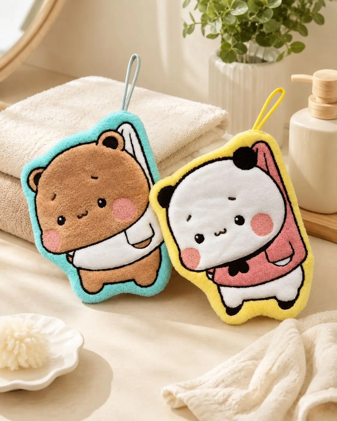 Kawaii Soft Bubu Dudu Handtuch, doppellagig, dick, saugfähig, aus Korallenfleece, zum Aufhängen, niedliches Cartoon-Handtuch für Zuhause – Detail 1
