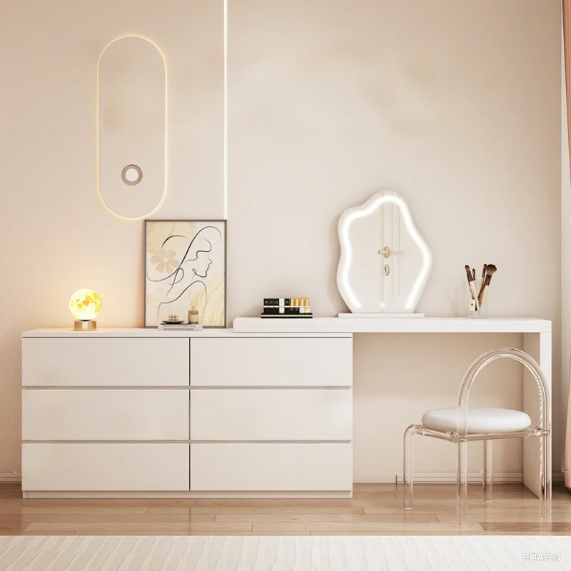 #Modern Minimalist Dresser With Standing Mirror Oak Particle Board For Bedroom Hotel Living Room Storage