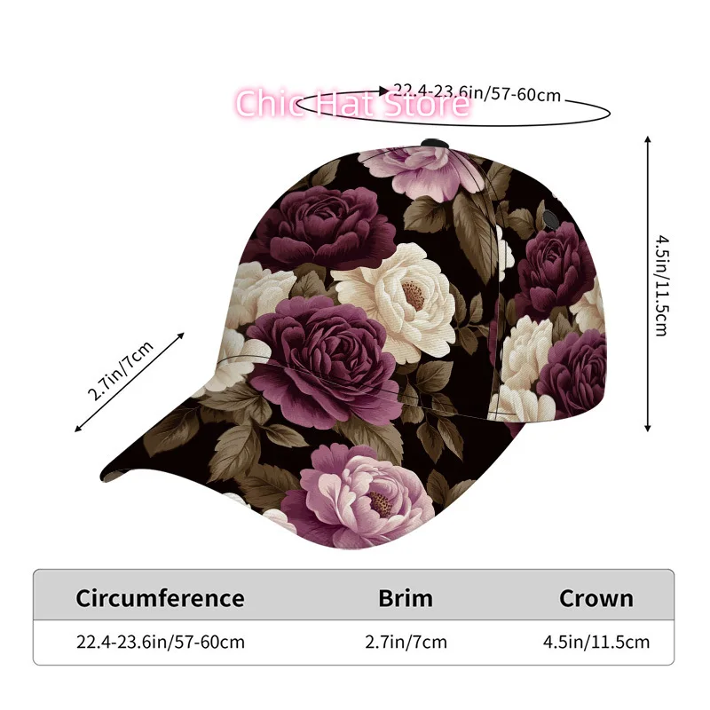1pc Floral Arrangement on Dark Background Print Classic Baseball Cap | Stylish Duckbill Hat, Ideal for Daily Wear, Adjustable De