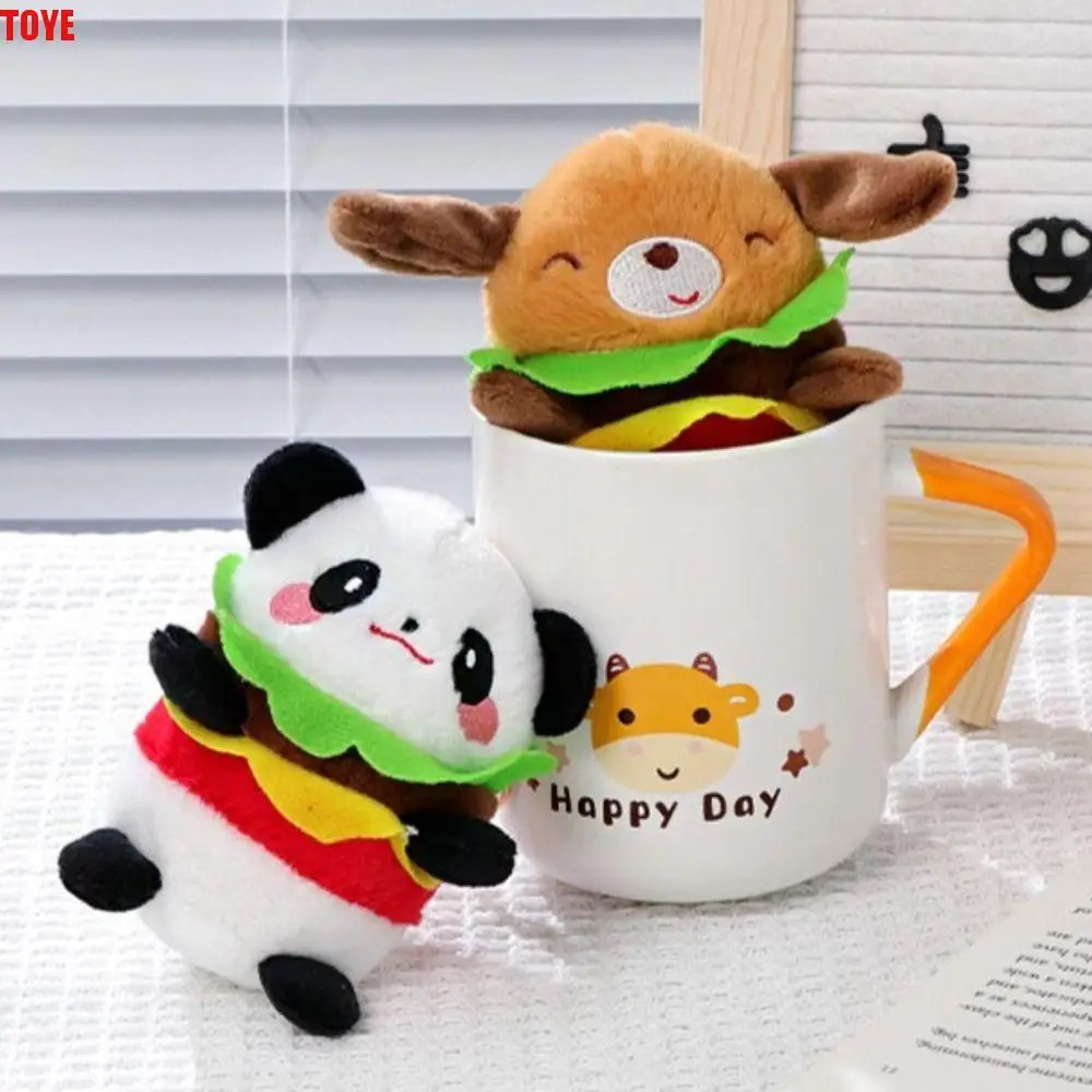 Lovely Fluffy Panda Plush Keychain Animal Soft Hamburger Puppy Doll Fur Cartoon Dog Pendant Backpack Decor