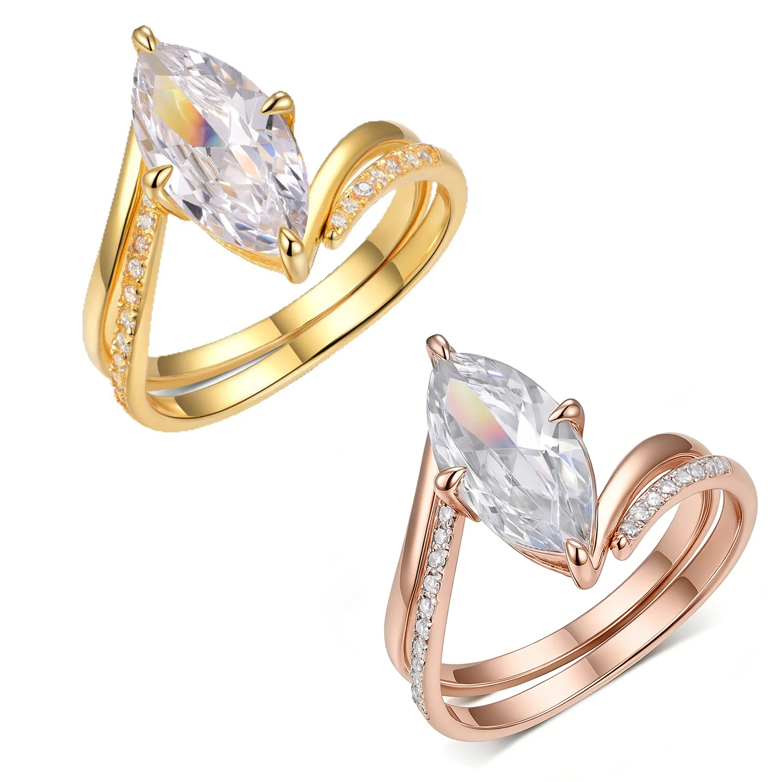 

CEICI 3CT 7X14mm Full Moissanite Rings for Women S925 Silver Plated 18K Gold Lab Diamond Engagement Band Fine Jewelry