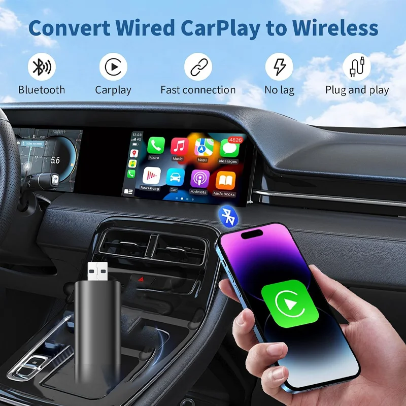 Adaptador CarPlay sem fio, Atualização Plug and Play, Adaptador sem fio do carro, Compatível com iPhone Multi Usuário, 2024