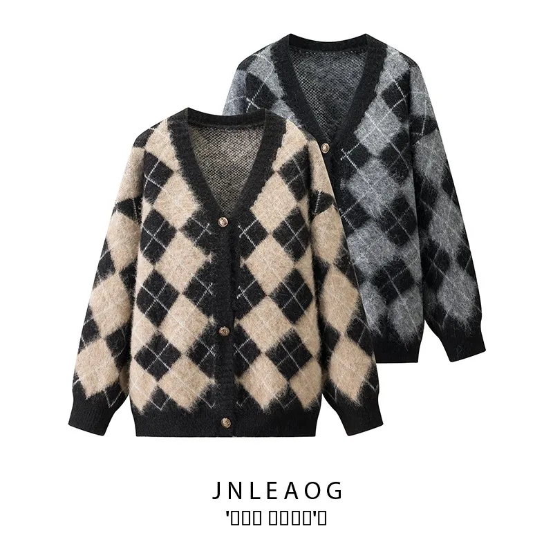 JNLEAOG Herbst Neue frauen Faion Gestrickte Jaet runde Ne Vielseitiges Design High-End-Gefühl Lange Sve Polyester Faser