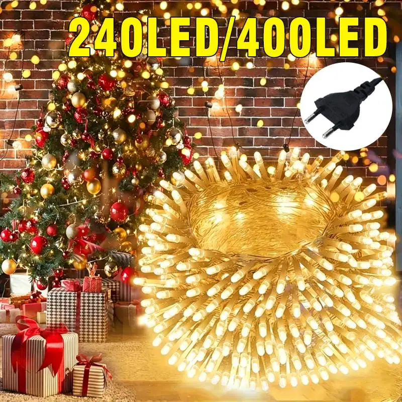 50M 240/400LED Christmas String Lights, Warm White 8 Modes Fairy Light, EU Plug Waterproof IP44 for Patio Wedding Party Holiday