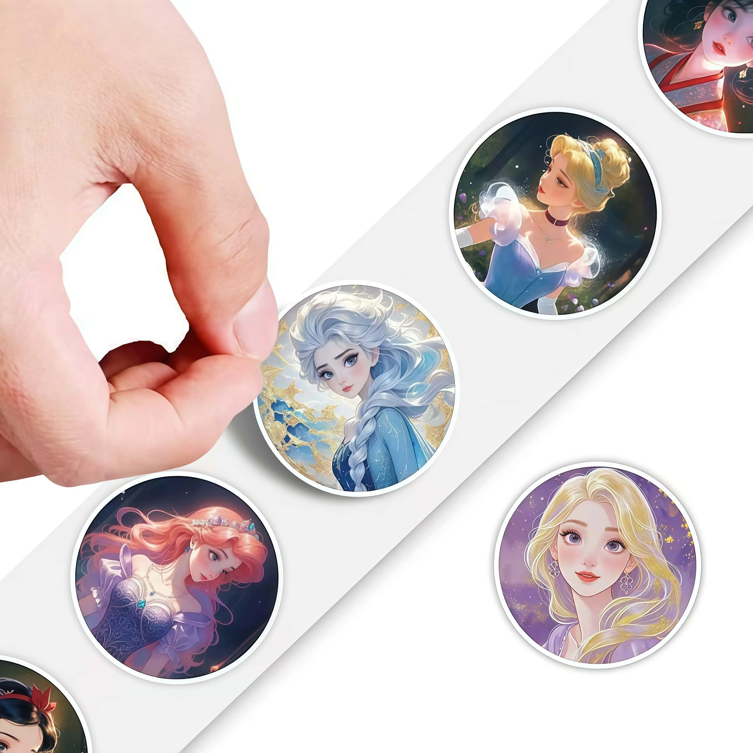 500Pcs Disney Princess Aesthetic Style Sticker Roll, Beautiful Cartoon Princess Decals for DIY, Journal & Gift Embellishment