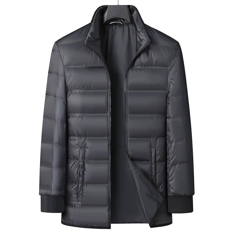 سترة عالية الجودة للرجال في منتصف العمر مكونة من ثلاث قطع بغطاء للرأس وقابلة للفصل، معطف سميك من ريش البط الأبيض للأعمال الراقية
