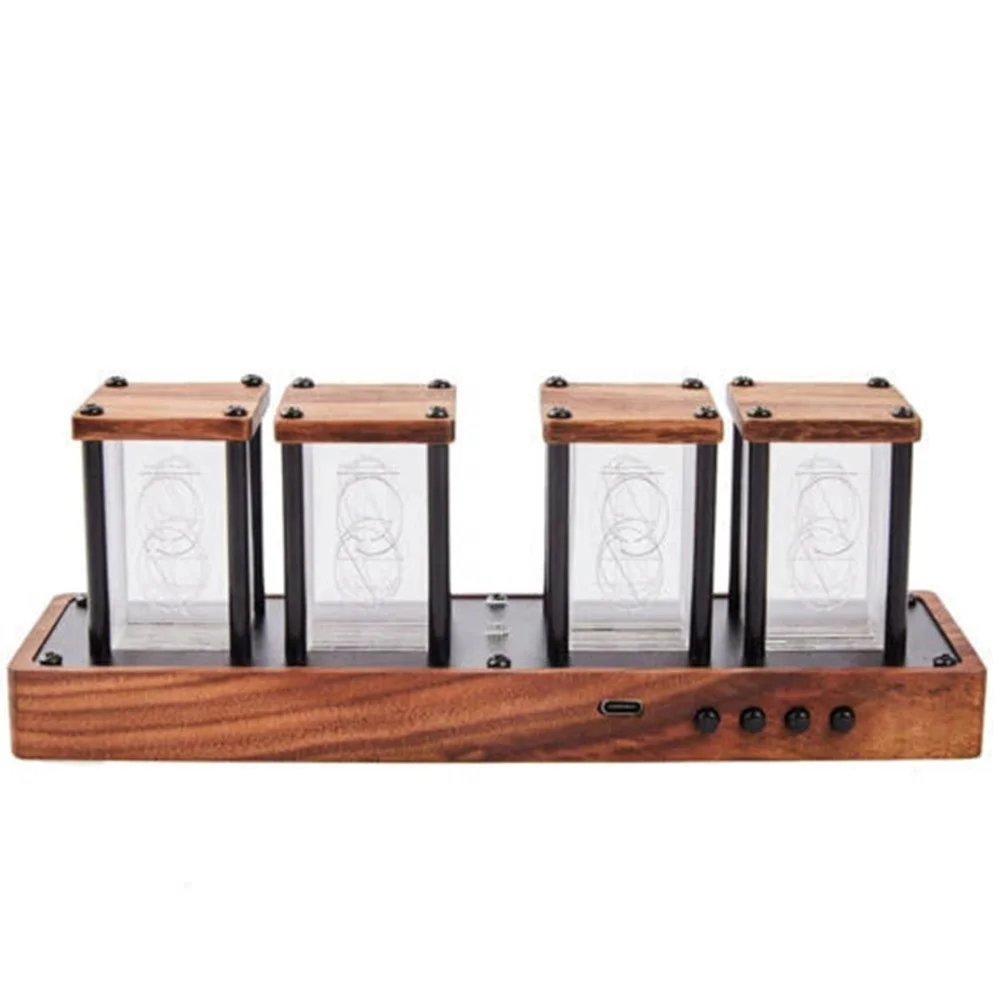 Self Assembly RGB Digital Glow Tube Clock with Wood Frame 4-Digit and 6-Digit Display Supports Alarm Timer and WiFi Pairing