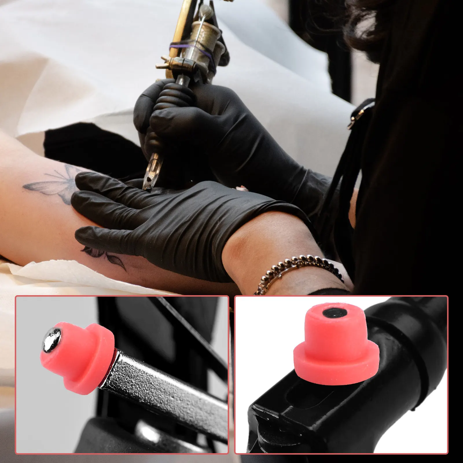 

100Pcs Tattoo Pin Cushion Silicone Needle Grommets for Coil Machines Stable Needle Support Tattoo Accessory Red