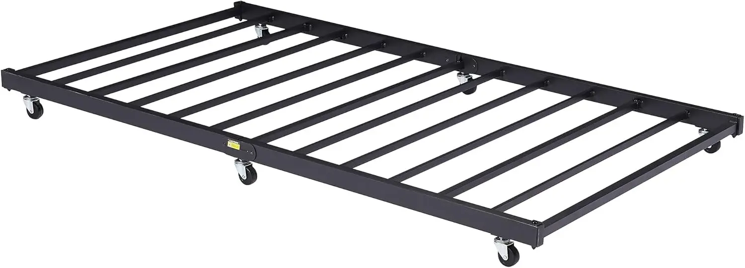 

Twin Trundle Bed Frame Only/Roll Out/Enhanced & Up-Graded Metal Slats Support with Lockable Casters, Black