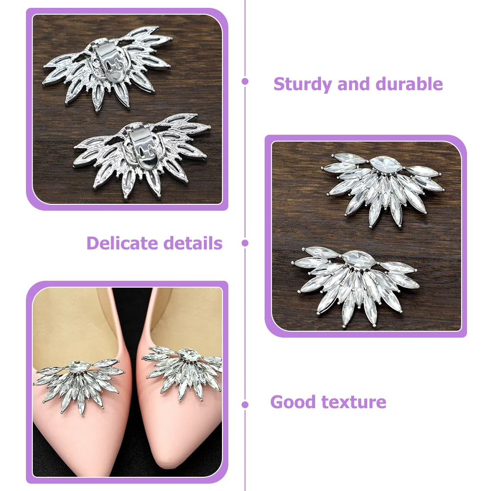 2 Pcs Shoe Buckle Tongs Block Heels for Women Women's Pumps Clip Bridal Buckles Rhinestone Decor Boots Miss