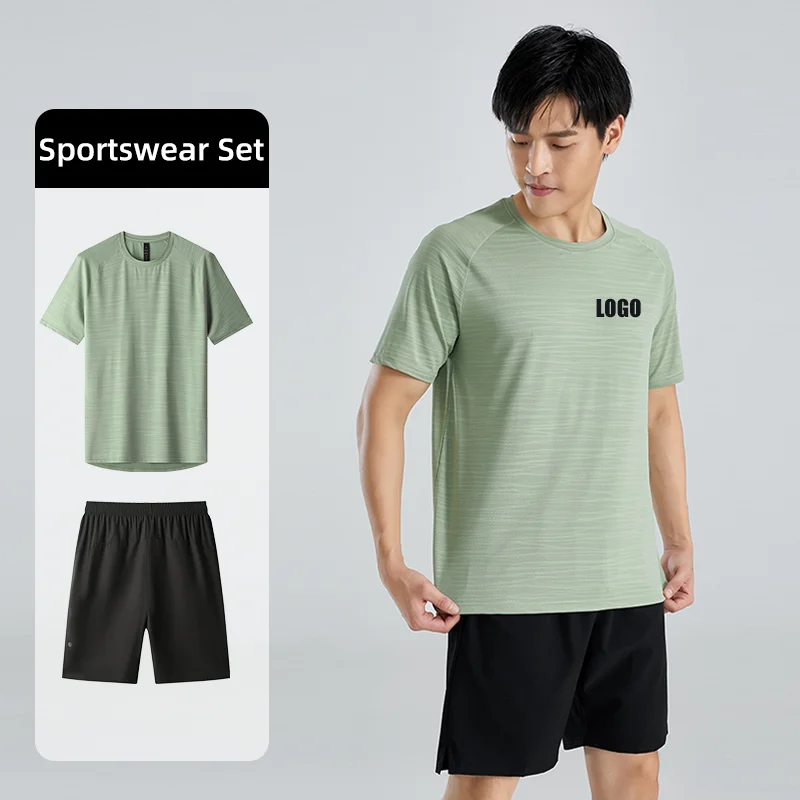 

Fitness Clothes Men Ice Silk Quick Drying Sportswear Suit Short Sleeve Sports Running Tracksuit Gym Training Set